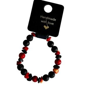 Handmade Lava Rock & Red Coral Style Beaded Bracelet‎ Fashion Jewelry